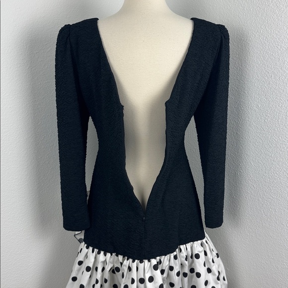 Vintage Darcy Union Made 80s Black and White Polka Dot Party Dress, Sz 9/10 - Picture 9 of 14